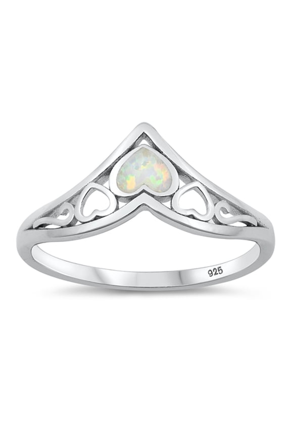 CHOOSE YOUR COLOR White Simulated Opal Cutout V Shape Statement Ring 925 Sterling Silver Band CZ Female Size 5