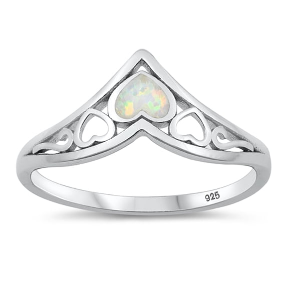 CHOOSE YOUR COLOR White Simulated Opal Cutout V Shape Statement Ring 925 Sterling Silver Band CZ Female Size 7