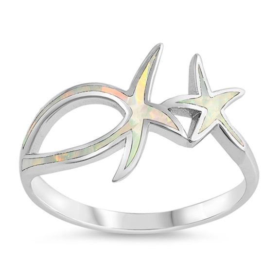 CHOOSE YOUR COLOR White Simulated Opal Dainty Knuckle Starfish Joint 925 Sterling Silver Ring CZ Female Size 9