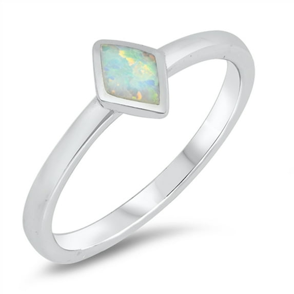 CHOOSE YOUR COLOR White Simulated Opal Diamond-Shape Ring .925 Sterling Silver Band CZ Female Size 7
