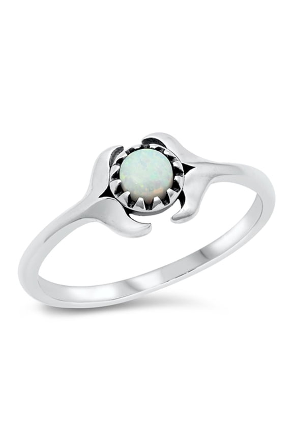 CHOOSE YOUR COLOR White Simulated Opal Dolphin Whale Animal Ring .925 Sterling Silver Band CZ Female Size 7