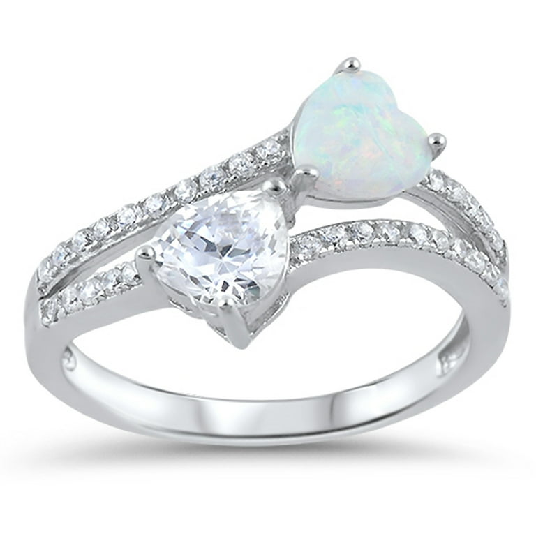Sterling Silver CZ and Opal Double Band Ring Sterling Silver CZ and Opal Double Band Ring