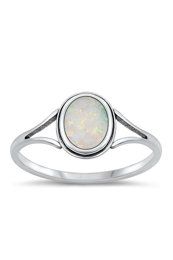 CHOOSE YOUR COLOR White Simulated Opal Double Shank Ring 925 Sterling Silver Band CZ Female Size 4