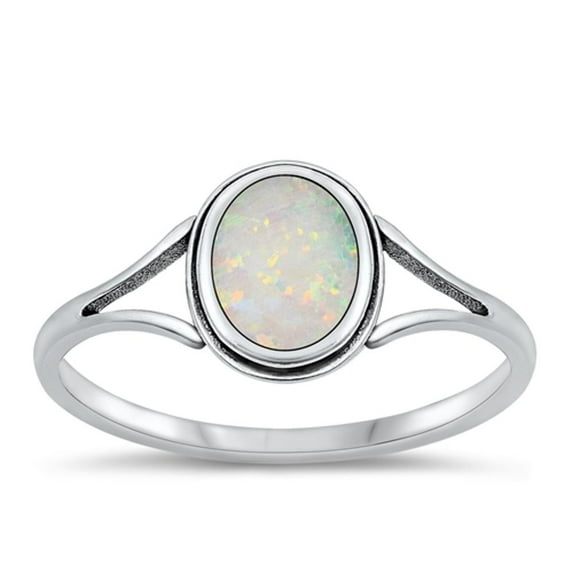 CHOOSE YOUR COLOR White Simulated Opal Double Shank Ring 925 Sterling Silver Band CZ Female Size 9