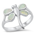 thumbnail image 1 of CHOOSE YOUR COLOR White Simulated Opal Dragonfly Bug Ring .925 Sterling Silver Band CZ Female Size 10, 1 of 4