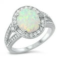 thumbnail image 1 of CHOOSE YOUR COLOR White Simulated Opal Elegant Wedding Ring .925 Sterling Silver Band CZ Female Size 10, 1 of 4