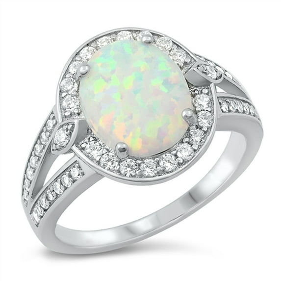 CHOOSE YOUR COLOR White Simulated Opal Elegant Wedding Ring .925 Sterling Silver Band CZ Female Size 6