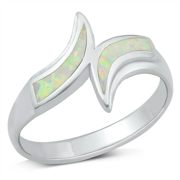 CHOOSE YOUR COLOR White Simulated Opal Elegant Whisp Wrap Ring .925 Sterling Silver CZ Female Size 7