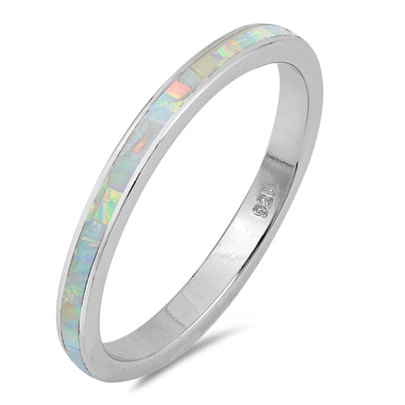 CHOOSE YOUR COLOR White Simulated Opal Eternity Stackable Ring .925 Sterling Silver Band CZ Female Size 5