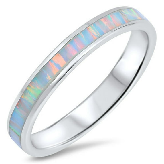 CHOOSE YOUR COLOR White Simulated Opal Eternity Stackable Thumb Ring 925 Sterling Silver Band CZ Female Size 11