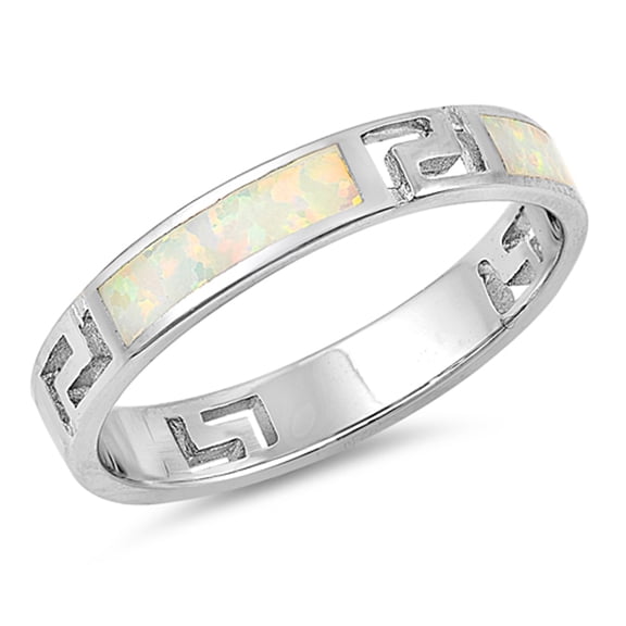 CHOOSE YOUR COLOR White Simulated Opal Eternity Stacking Cutout Ring 925 Sterling Silver Band CZ Female Size 10