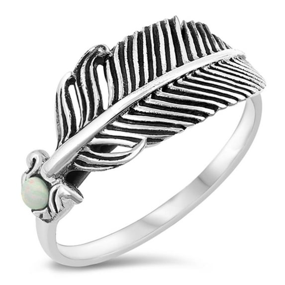CHOOSE YOUR COLOR White Simulated Opal Feather Ring .925 Sterling Silver Band CZ Female Size 9