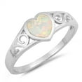 thumbnail image 1 of CHOOSE YOUR COLOR White Simulated Opal Filigree Heart Promise Ring .925 Sterling Silver Band CZ Female Size 7, 1 of 4
