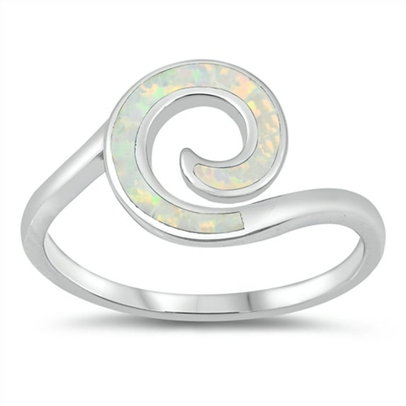 CHOOSE YOUR COLOR White Simulated Opal Filigree Spiral Ring .925 Sterling Silver Band CZ Female Size 10