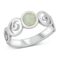 thumbnail image 1 of CHOOSE YOUR COLOR White Simulated Opal Filigree Swirl Moon Ring .925 Sterling Silver Band CZ Female Size 6, 1 of 4