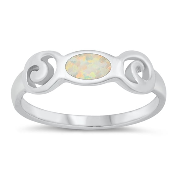 CHOOSE YOUR COLOR White Simulated Opal Filigree Wave Cutout Ring .925 Sterling Silver Band CZ Female Size 7