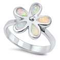thumbnail image 1 of CHOOSE YOUR COLOR White Simulated Opal Flower Ring .925 Sterling Silver Band CZ Female Size 6, 1 of 4