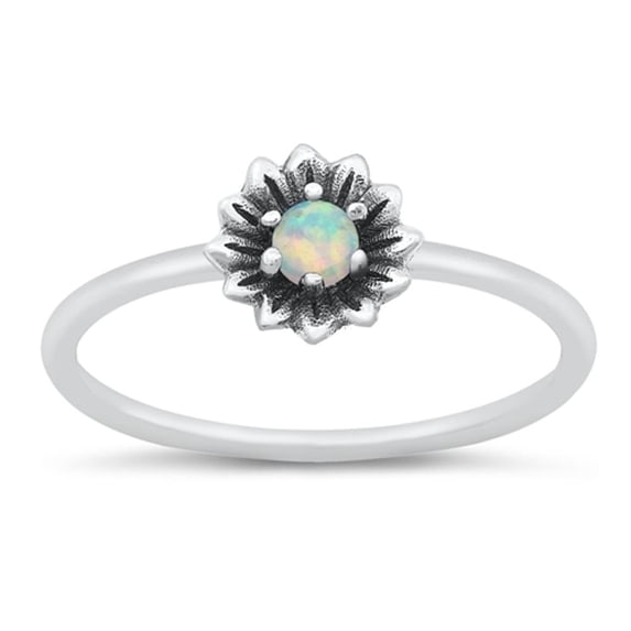 CHOOSE YOUR COLOR White Simulated Opal Flower Ring .925 Sterling Silver Band CZ Female Size 8