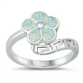thumbnail image 1 of CHOOSE YOUR COLOR White Simulated Opal Flower Wrap Ring .925 Sterling Silver Band CZ Female Size 5, 1 of 4
