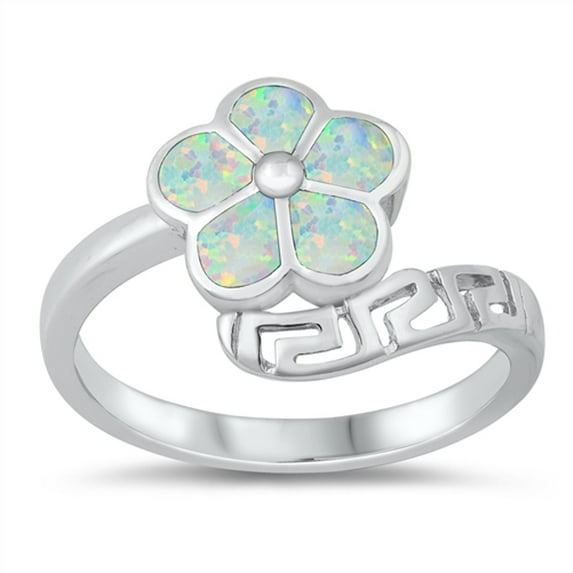 CHOOSE YOUR COLOR White Simulated Opal Flower Wrap Ring .925 Sterling Silver Band CZ Female Size 5