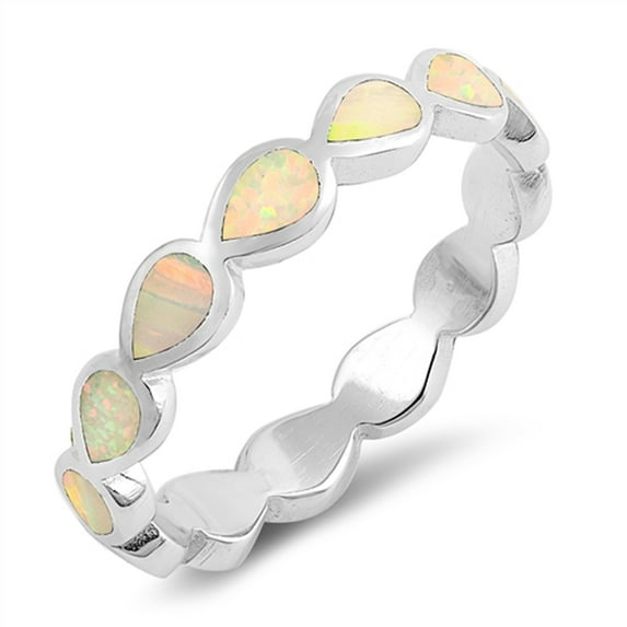 CHOOSE YOUR COLOR White Simulated Opal Geometric Stacking Dainty .925 Sterling Silver Ring CZ Female Size 8