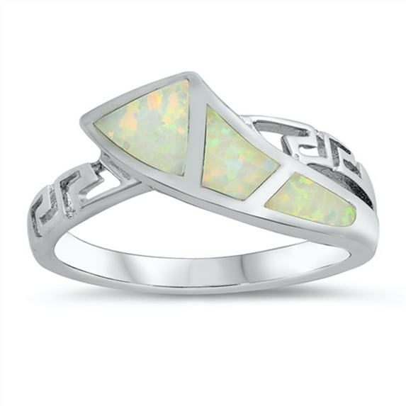 CHOOSE YOUR COLOR White Simulated Opal Greek Key Criss Cross Knot Ring Sterling Silver Band CZ Female Size 5