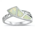 thumbnail image 1 of CHOOSE YOUR COLOR White Simulated Opal Greek Key Criss Cross Knot Ring Sterling Silver Band CZ Female Size 9, 1 of 4
