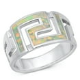 thumbnail image 1 of CHOOSE YOUR COLOR White Simulated Opal Greek Key Cutout Ring .925 Sterling Silver Band CZ Female Size 10, 1 of 4