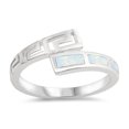 thumbnail image 1 of CHOOSE YOUR COLOR White Simulated Opal Greek Key Filigree Midi Ring .925 Sterling Silver Band CZ Female Size 5, 1 of 4