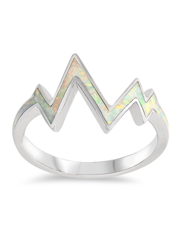 CHOOSE YOUR COLOR White Simulated Opal Heart Beat Knuckle Midi Ring .925 Sterling Silver Band CZ Female Size 5