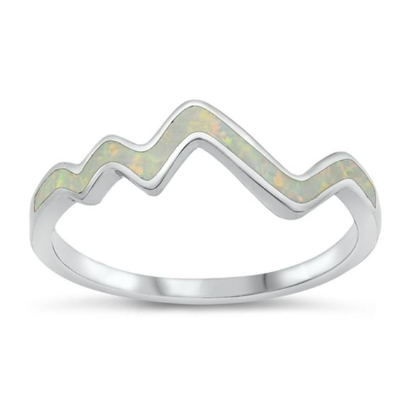CHOOSE YOUR COLOR White Simulated Opal Heart Beat Modern Ring .925 Sterling Silver Band CZ Female Size 8