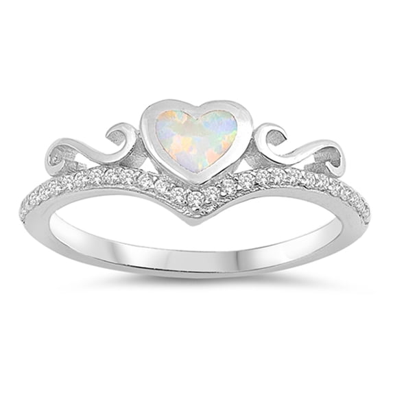CHOOSE YOUR COLOR White Simulated Opal Heart Chevron Pointed Infinity Sterling Silver Ring CZ Female Size 5