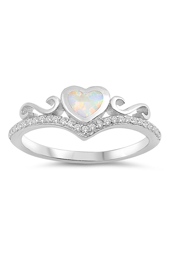 CHOOSE YOUR COLOR White Simulated Opal Heart Chevron Pointed Infinity Sterling Silver Ring CZ Female Size 7