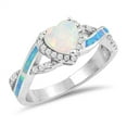 thumbnail image 1 of CHOOSE YOUR COLOR White Simulated Opal Heart Promise Criss Cross Ring Sterling Silver Band CZ Female Size 8, 1 of 4