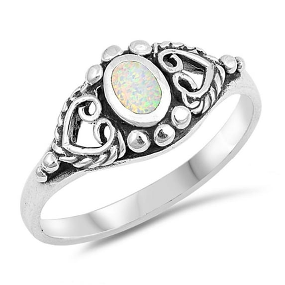 CHOOSE YOUR COLOR White Simulated Opal Heart Promise Ring .925 Sterling Silver Band CZ Female Size 4