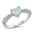 thumbnail image 1 of CHOOSE YOUR COLOR White Simulated Opal Heart Promise Ring .925 Sterling Silver Cluster Band CZ Female Size 5, 1 of 4
