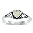 thumbnail image 1 of CHOOSE YOUR COLOR White Simulated Opal Heart Promise Ring .925 Sterling Silver Filigree Band CZ Female Size 6, 1 of 4