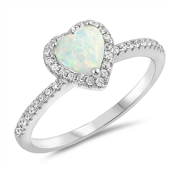 CHOOSE YOUR COLOR White Simulated Opal Heart Purity Promise Ring 925 Sterling Silver Band CZ Female Size 7