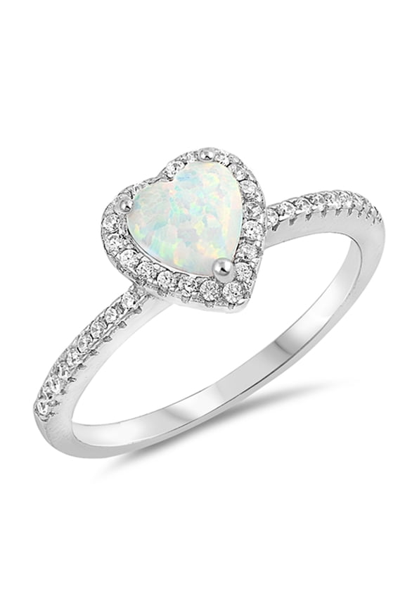 CHOOSE YOUR COLOR White Simulated Opal Heart Purity Promise Ring 925 Sterling Silver Band CZ Female Size 9