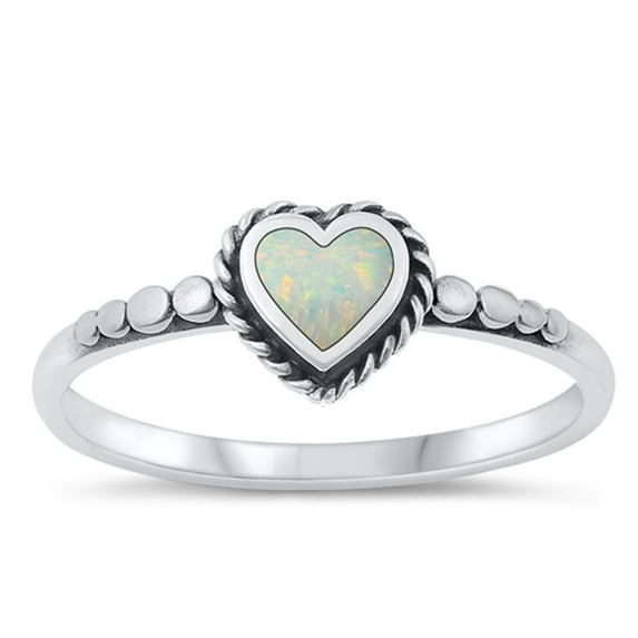 CHOOSE YOUR COLOR White Simulated Opal Heart Ring 925 Sterling Silver Band CZ Female Size 8