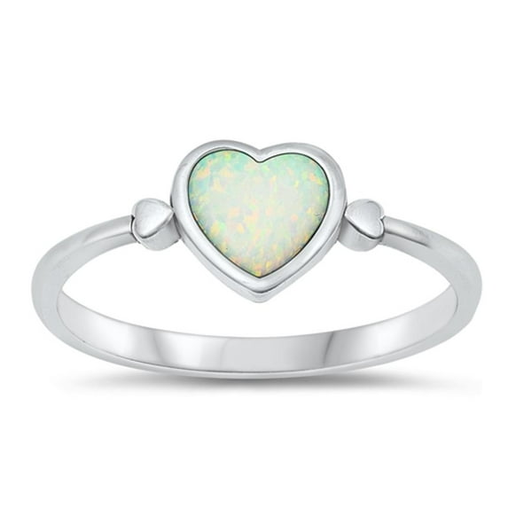 CHOOSE YOUR COLOR White Simulated Opal Heart Ring .925 Sterling Silver Love Band CZ Female Size 8