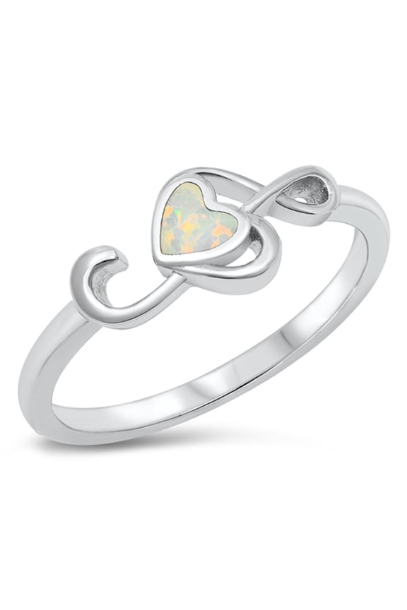 CHOOSE YOUR COLOR White Simulated Opal Heart Treble Clef Music Ring .925 Sterling Silver Band CZ Female Size 10