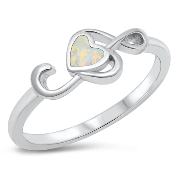 CHOOSE YOUR COLOR White Simulated Opal Heart Treble Clef Music Ring .925 Sterling Silver Band CZ Female Size 8