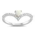 thumbnail image 1 of CHOOSE YOUR COLOR White Simulated Opal Heart V-Shape Purity Ring .925 Sterling Silver Band CZ Female Size 8, 1 of 4