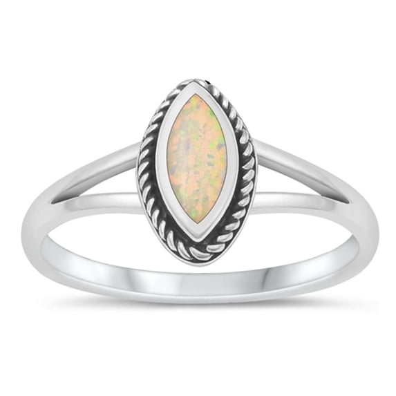 CHOOSE YOUR COLOR White Simulated Opal High Polished Ring .925 Sterling Silver Band CZ Female Size 5