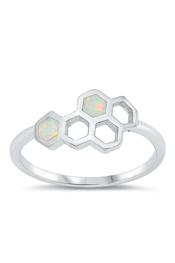 CHOOSE YOUR COLOR White Simulated Opal Honeycomb Ring .925 Sterling Silver Band CZ Female Size 5