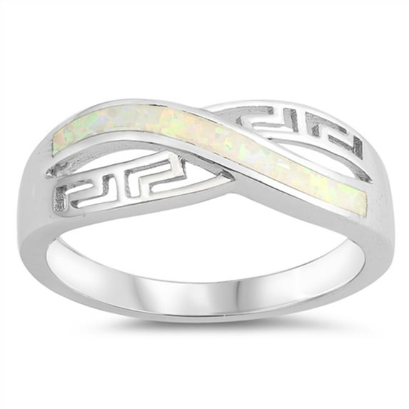 CHOOSE YOUR COLOR White Simulated Opal Infinity Filigree Knot Ring .925 Sterling Silver Band CZ Female Size 8