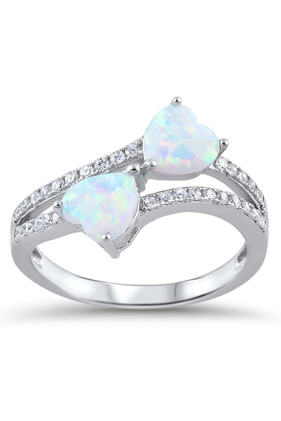 CHOOSE YOUR COLOR White Simulated Opal Infinity Heart Promise Ring .925 Sterling Silver Band CZ Female Size 6