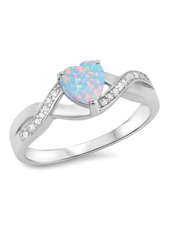 CHOOSE YOUR COLOR White Simulated Opal Infinity Knot Heart Ring .925 Sterling Silver Band CZ Female Size 4