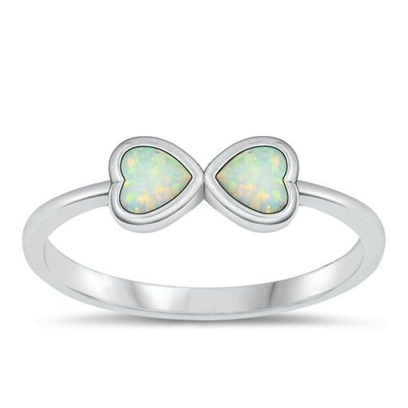 CHOOSE YOUR COLOR White Simulated Opal Kissing Hearts Ring 925 Sterling Silver Band CZ Female Size 7
